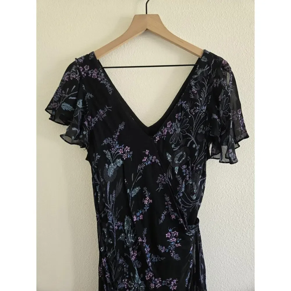 Eva Blue Vtg Y2K Floral Fairy Beaded Layered Maxi Dress Sz 12 Whimsigoth Wedding - Picture 4 of 8